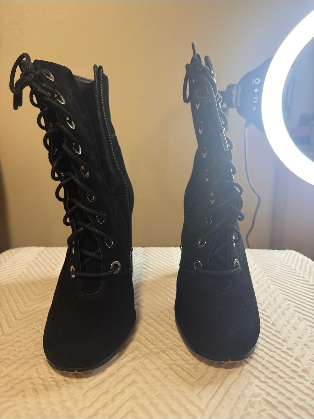 Vince Camuto Black Lace-Up Suede Ankle Boots